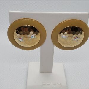 Vintage Yellow, Gold Tone, & Cream Earrings